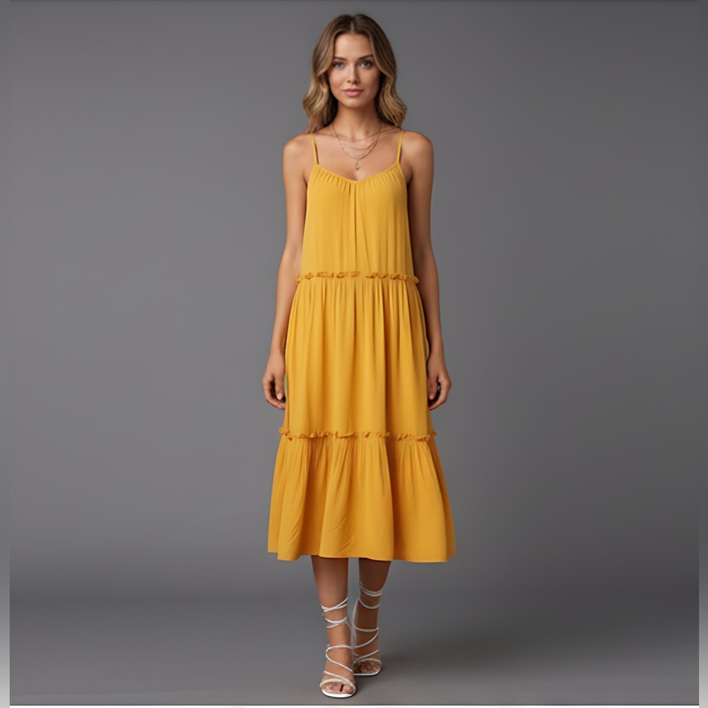 Mustard Yellow Ruffle Hem Cami Dress